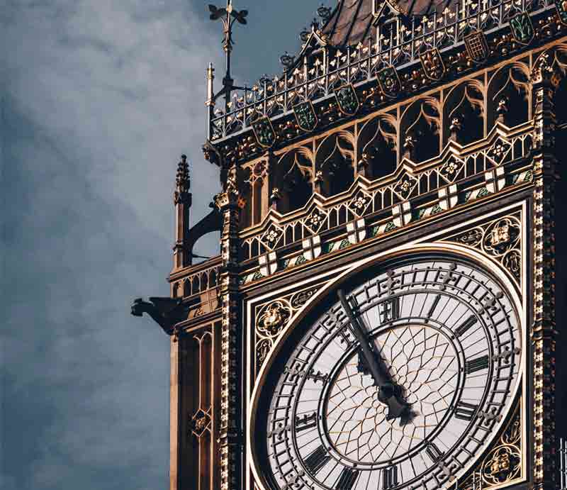 Close up of the clockface.